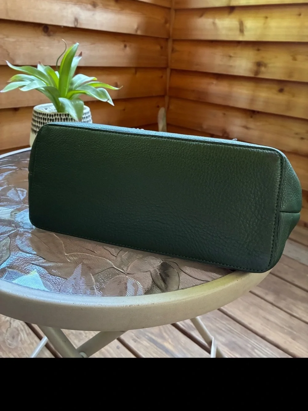 Michael Kors Green Leather Medium Tote with Tan Straps
